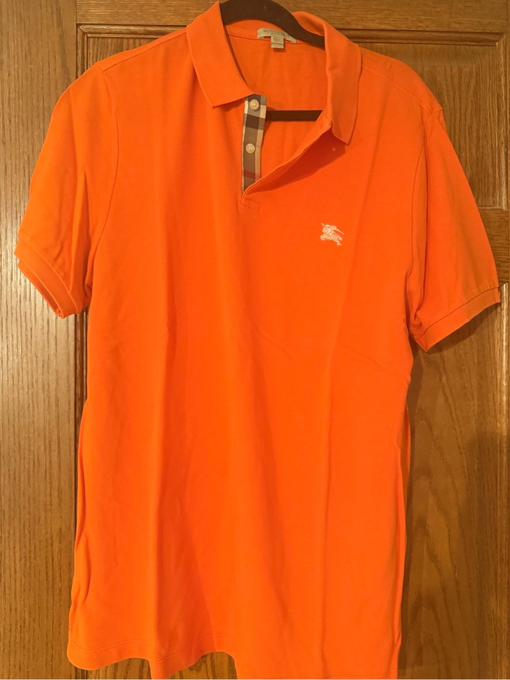 Burberry Orange Short Sleeve Polo with Check Trim